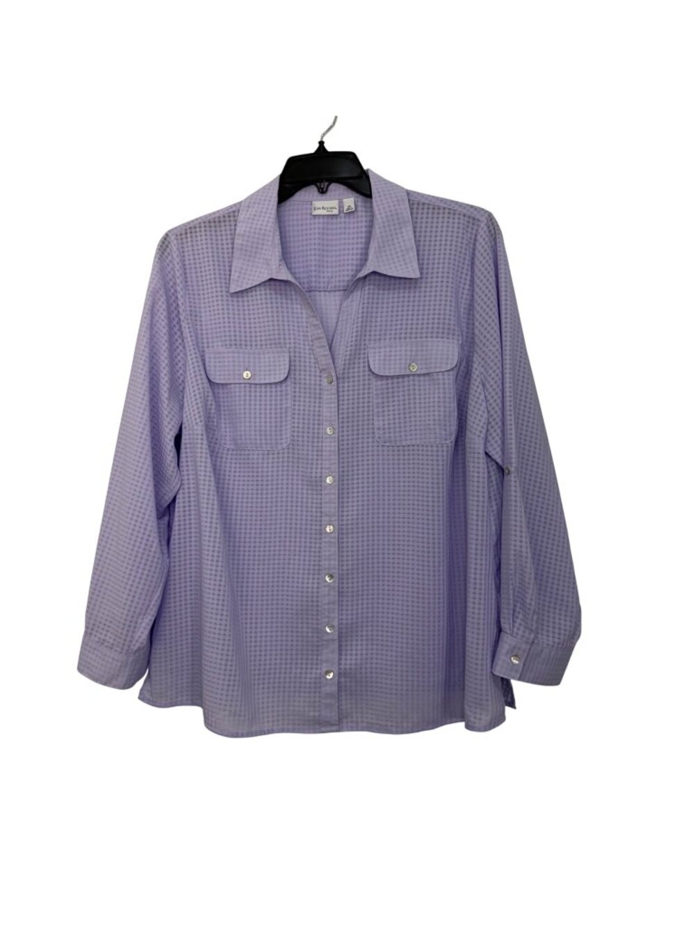 Kim Rogers Curvy Lavender Button-Up Blouse 2X Long Sleeve Polyester Semi Sheer